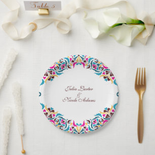 Plato De Papel Lujo Caprichoso Estilo Floral Marfil Boda Frontera