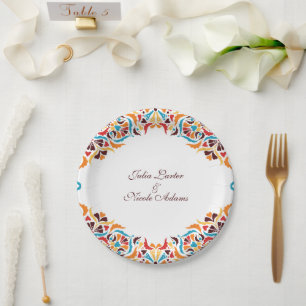 Plato De Papel Lujo Caprichoso Estilo Floral Marfil Frontera Boda