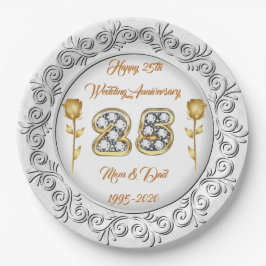 Plato De Papel Lujo Feliz Personalizar Plata 25 años
