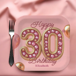 Plato De Papel Lujo Glam Pink y Gemstone Oro 30 cumpleaños