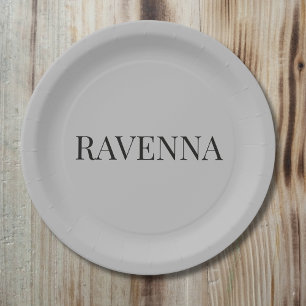Plato De Papel Lujo Greige Serif Nombre Personalizado Hecho a Med
