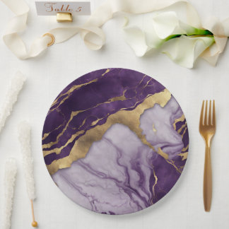 Plato De Papel Lujo Minimalista Mármol Remolino Lila Purpura Dora