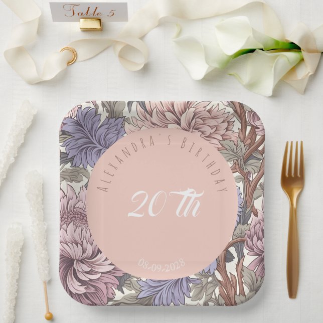 Plato De Papel Lujo moderno y elegante cumpleaños floral (Boda)