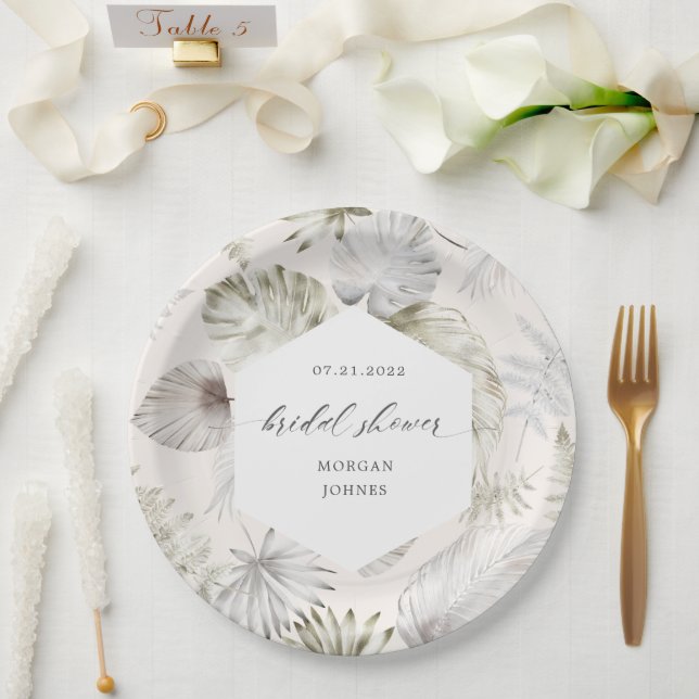 Plato De Papel Lujoso Foliage Tropical Bridal Shower (Boda)