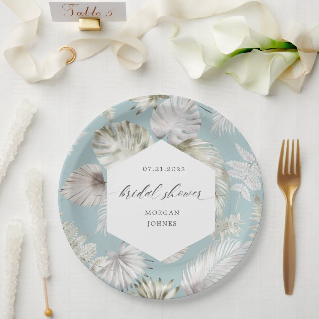 Plato De Papel Lujoso Foliage Tropical Bridal Shower (Boda)