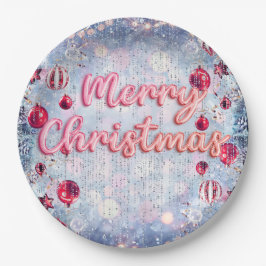 Plato De Papel Lujoso Merry Christmas Retro Rosa y Helado