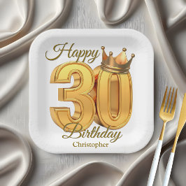 Plato De Papel Lujoso y elegante Golden Royal Crown 30 cumpleaños
