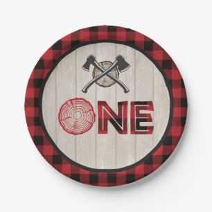 Plato De Papel Lumberjack 1ª Placa de papel de cumpleaños - Eje