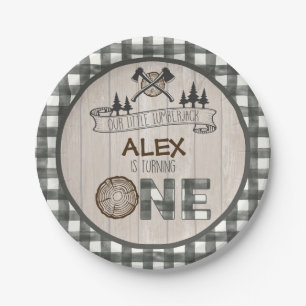 Plato De Papel Lumberjack 1ª Placa de papel de cumpleaños - Ejes 
