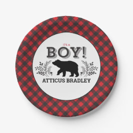 Plato De Papel Lumberjack Bear Baby Boy Ducha Placa