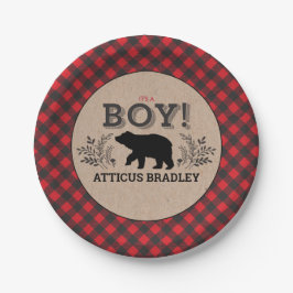Plato De Papel Lumberjack Bear Baby Shower Plate
