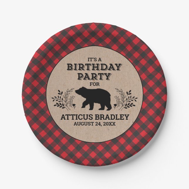 Plato De Papel Lumberjack Birthday Party Plate (Anverso)