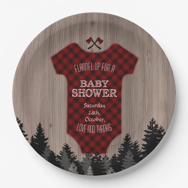 Plato De Papel Lumberjack Buffalo Baby Suit Barn Baby Shower (Anverso)