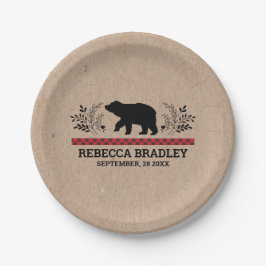Plato De Papel Lumberjack Kraft Bear placa Baby Shower