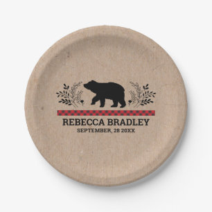 Plato De Papel Lumberjack Kraft Bear placa Baby Shower