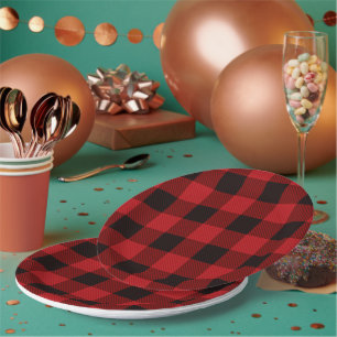 Plato De Papel Lumberjack navideño rojo búfalo revestido de navid