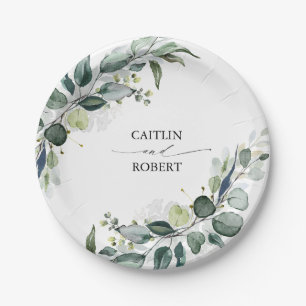 Plato De Papel Luminosa acuarela Eucalyptus Greenery Elegante