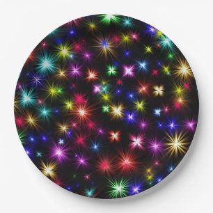 Plato De Papel Luminosas espumas arcoiris, estrellas y fuegos art