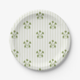 Plato De Papel Luminosas Flores Verdes de Rayas Vintage