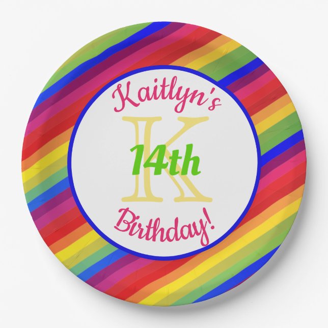 Plato De Papel Luminosas rayas Fiesta | Fiesta de cumpleaños (Anverso)