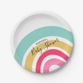 Plato De Papel Luminoso Baby Shower arcoiris con nombre