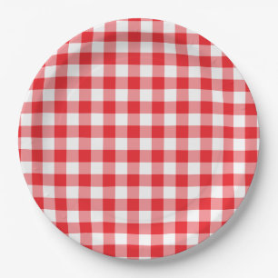 Plato De Papel Luminoso país rojo de Gingham