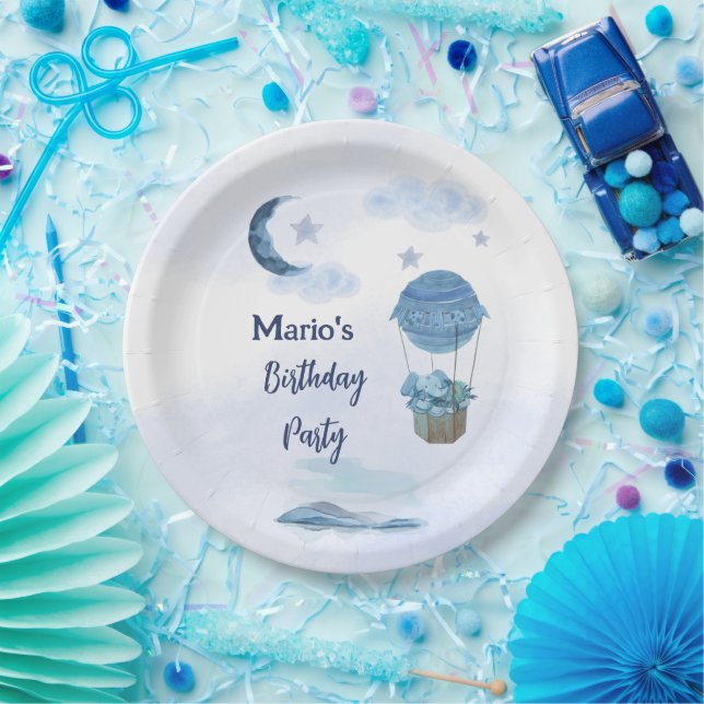 Plato De Papel Luna azul niño de cumpleaños pequeño elefante (Fiesta)