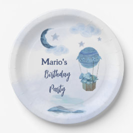 Plato De Papel Luna azul niño de cumpleaños pequeño elefante