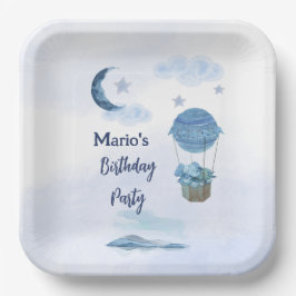 Plato De Papel Luna azul niño de cumpleaños pequeño elefante