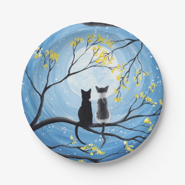 Plato De Papel Luna caprichosa con gatos (Anverso)