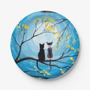 Plato De Papel Luna caprichosa con los gatos