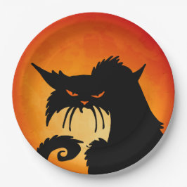 Plato De Papel Luna de Naranja de gato negro