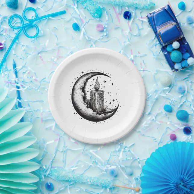 Plato De Papel Luna iluminada con vela (Fiesta)