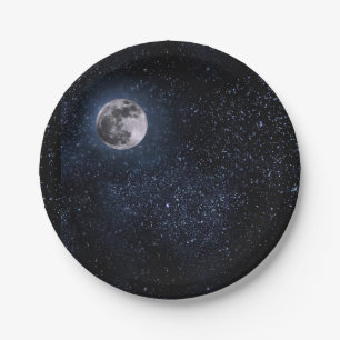 Plato De Papel Luna Llena y Estrellas Hermosas