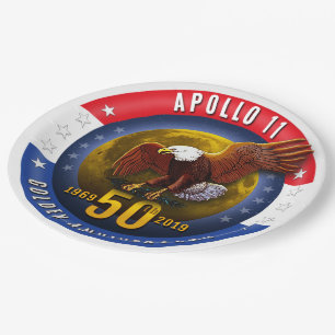 Plato De Papel Luna patriótica Eagle del 50.o aniversario de
