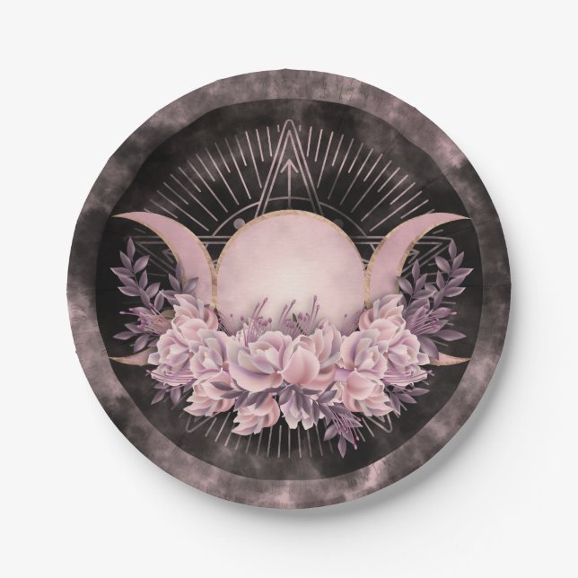 Plato De Papel Luna Triple - Diosa Triple - Floral suave (Anverso)