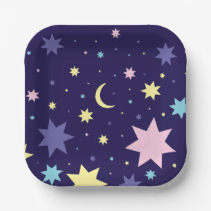 Plato De Papel Luna y estrellas.