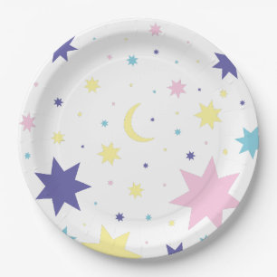 Plato De Papel Luna y estrellas.