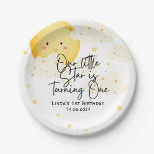 Plato De Papel Luna y Estrellas Primer cumpleaños