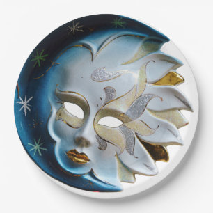 Plato De Papel Luna y máscara celestes