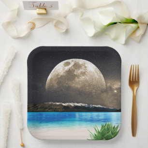 Plato De Papel Luna Y Playa