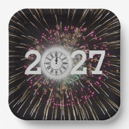 Plato De Papel Luna y reloj de Nochevieja 2027
