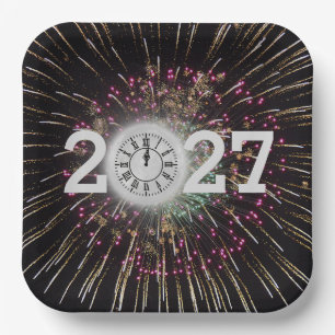 Plato De Papel Luna y reloj de Nochevieja 2027