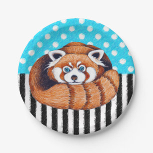 Plato De Papel Lunar del azul del oso de panda roja