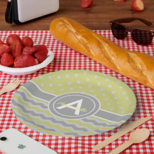Plato De Papel Lunar gris amarillo Chevron