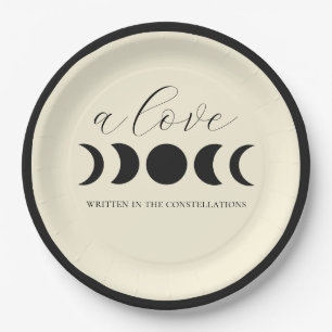 Plato De Papel Lunar Luxe Negro y Crema Fase Lunar Boda 