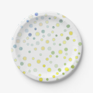 Plato De Papel Lunares Azul Verde Amarillo