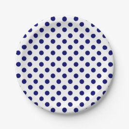 Plato De Papel Lunares Azules Marinos sobre Blanco