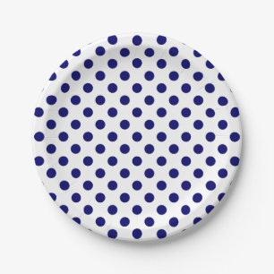 Plato De Papel Lunares Azules Marinos sobre Blanco