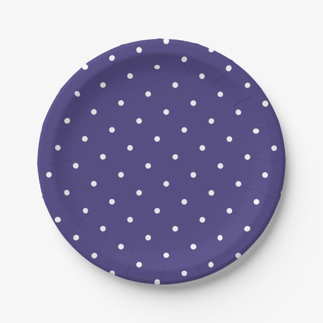 Plato De Papel Lunares Blancos Chic Morado Violeta (Anverso)